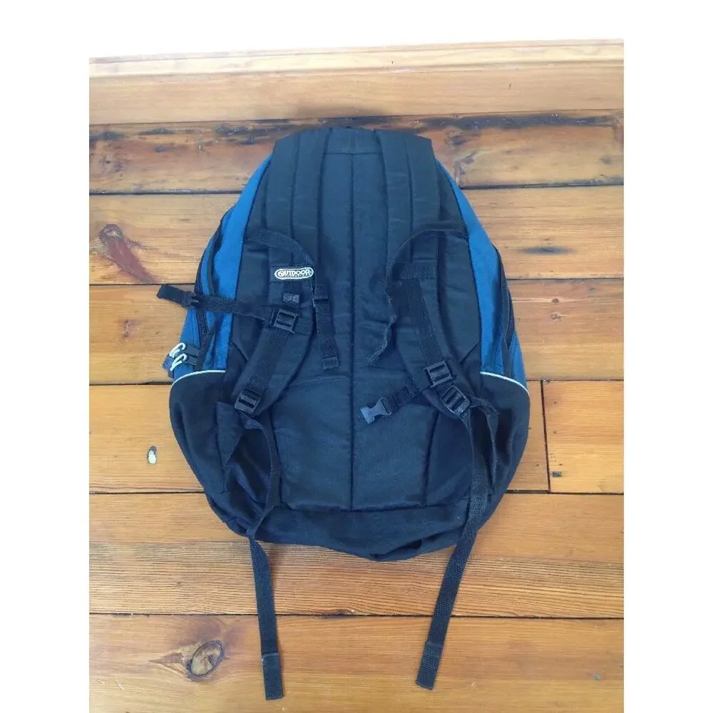 Vtg Outdoor Products Blue Nylon Multi-Pocket Backpack Daypack Bookbag Travel Bag